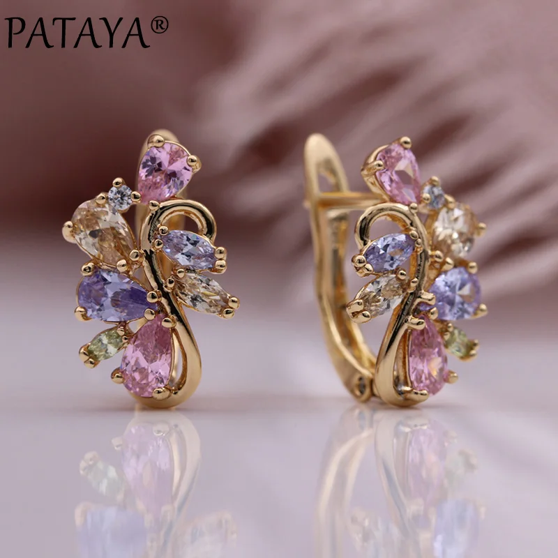 PATAYA New Water Drop Natural Zircon Women Earrings 585 Rose Gold Color Wedding Luxury Quality Fashion Jewelry Unique Earring