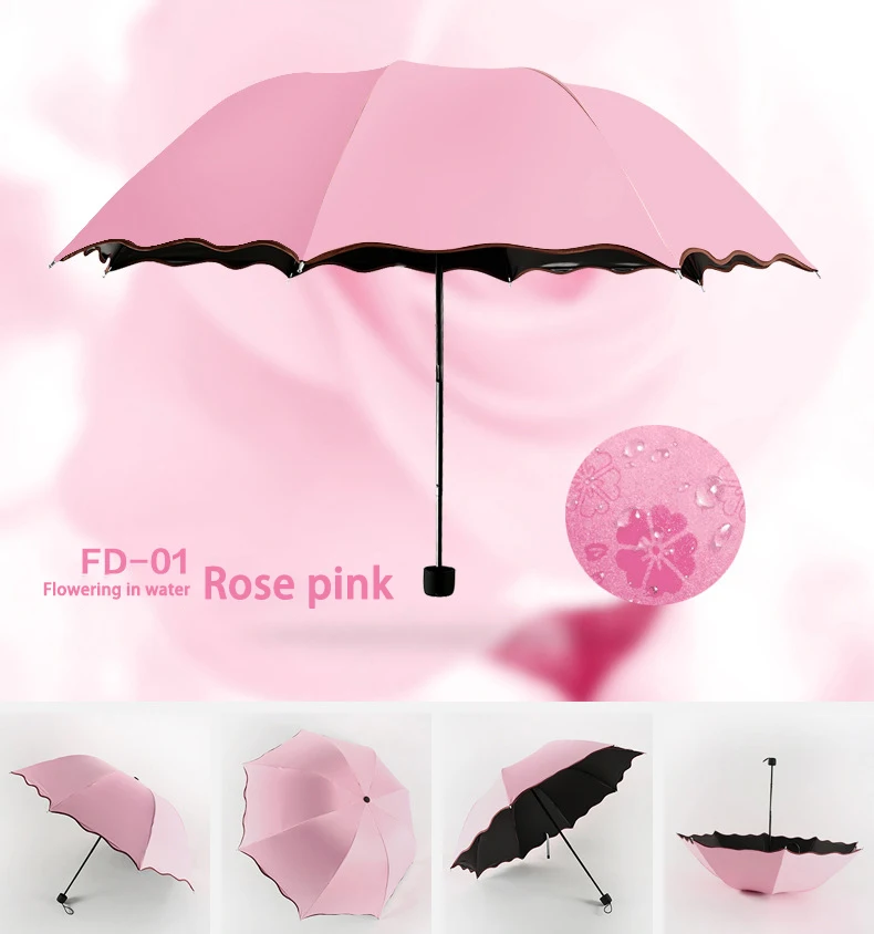 HOT Ladies Portable Umbrellas Windproof 3-Folding Blossoms in Water Changes Color Anti-UV Sun/Rain Umbrella NDS