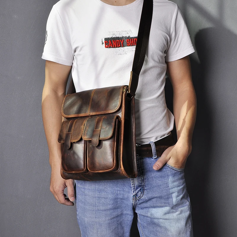 Imagem -02 - Design Masculino de Couro Natural Bolsa de Viagem Ombro Mensageiro Moda Cruz-corpo Bolsa 10 Tablet Universidade Escola Livro Tote Bolsa 009