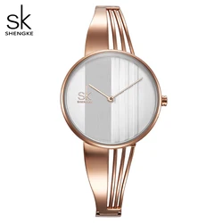 Shengke-Relojes de pulsera chapados en oro para mujer, pulsera de cuarzo, reloj femenino