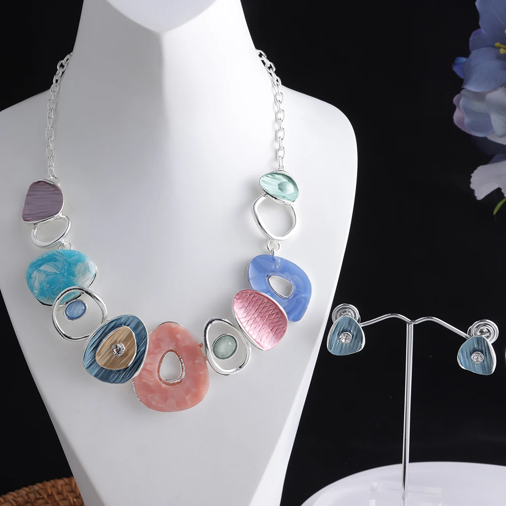 MeiceM Necklace Set for Women Luxury Acrylic Wedding Colorful Acryl Square Gem Women\'s Pendant New Necklaces Boho Mother\'s Gift