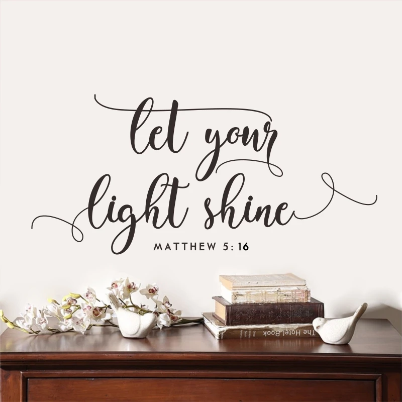 Let Your Light Shine Quote Wall Sticker Bible Verse Wall Decals Home Decor Living Room Bedroom Vinyl Decoration Wallpaper Poster