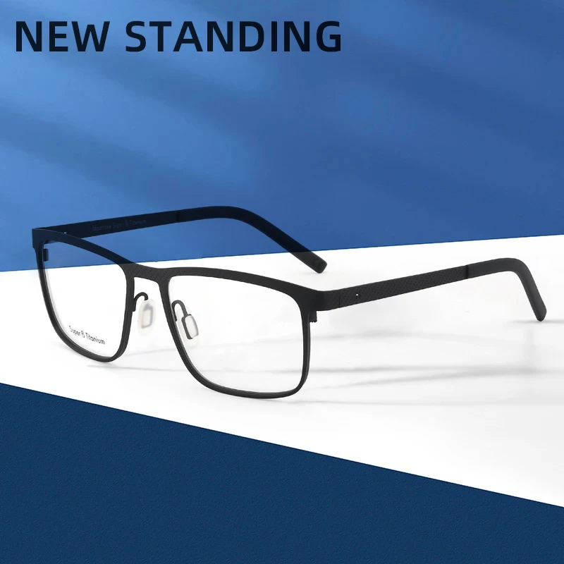 

NEW STANDING Pure Titanium Glasses Frame Square Myopia Optical Prescription Eyeglass Frame Antiskid Silicone Eyewear