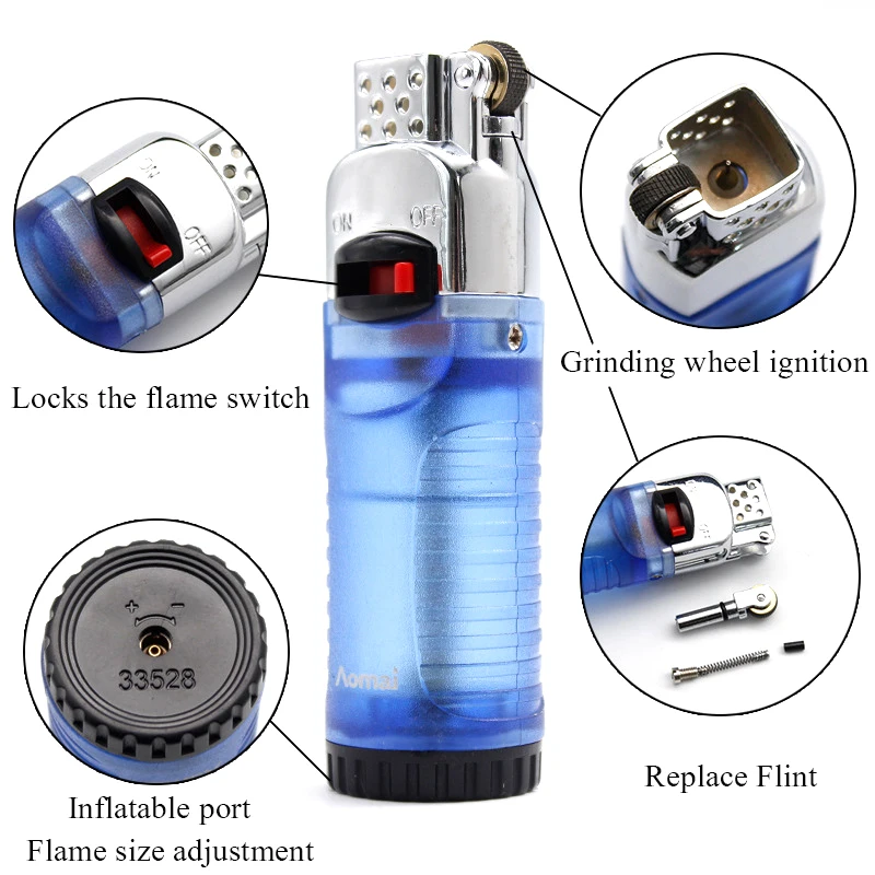 Butane Gas Lighter With Fire Lock Inflatable Ghost Flame Funny Lighters Gringding Wheel Flint Cigarette lighter