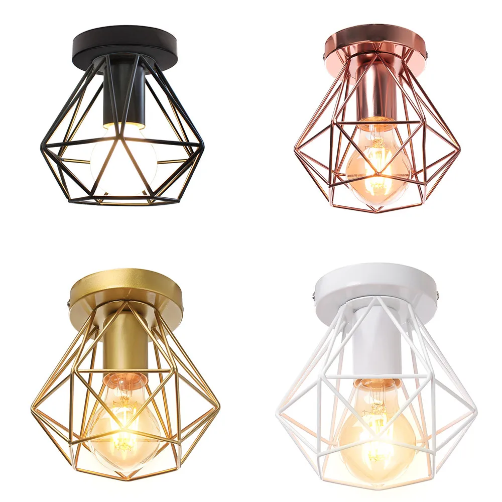 

Industrial Paint Ceiling Light Modern Nordic Iron Frame Cage Metal Small Lamp Fixture Retro Cafe Hotel Loft Aisle e27 Lampshade