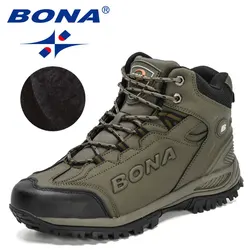 Bona 2022 Nieuwe Ontwerpers Populaire Wandelen Laarzen Mannen Sneeuw Warme Sneakers Man Gewatteerde Trekking Winter Action Lederen Hoge Top Schoenen