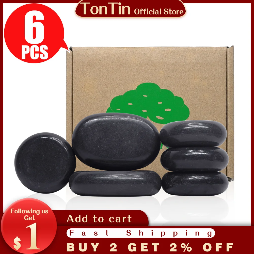 Tontin 6pcs/set Hot Stone Massage Set Heater Box Relieve Stress Back Pain Health Care Lava Basalt round massage tool Stones