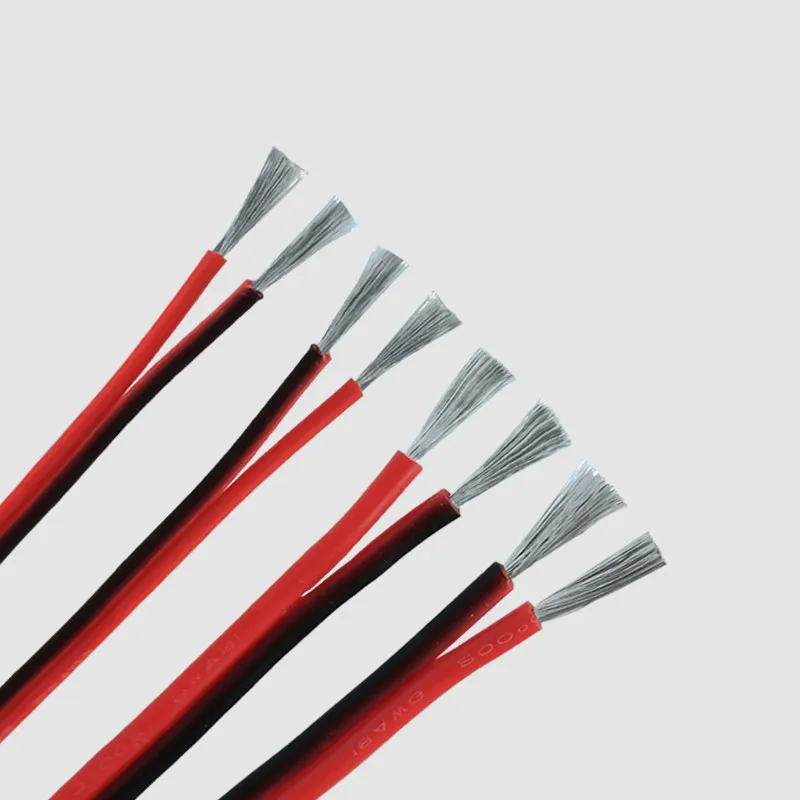 2P high temperature resistant silicone red and black double parallel cable wire 26/24/22/20/18/17/16/14/12AWG