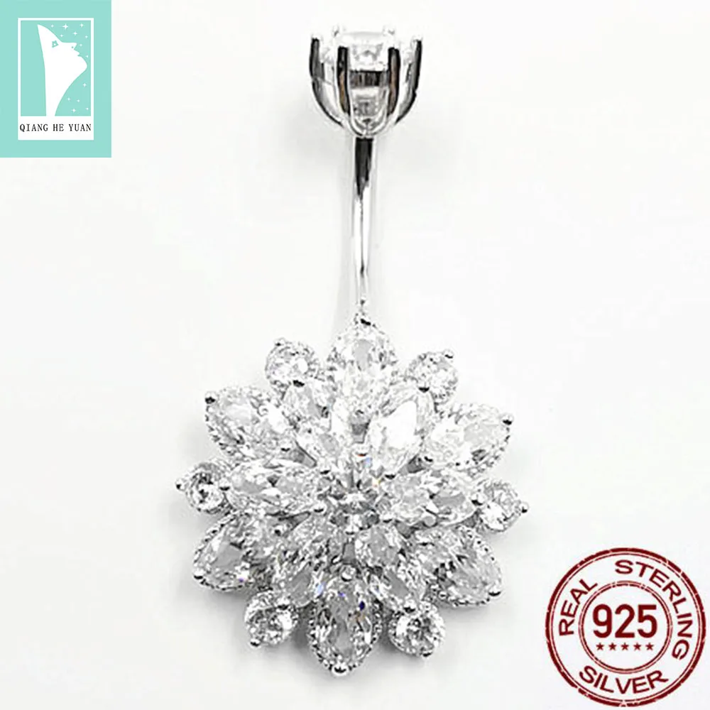 

925 silver sunflower crystal belly piercing ombligo body jewelry navel piercing for women