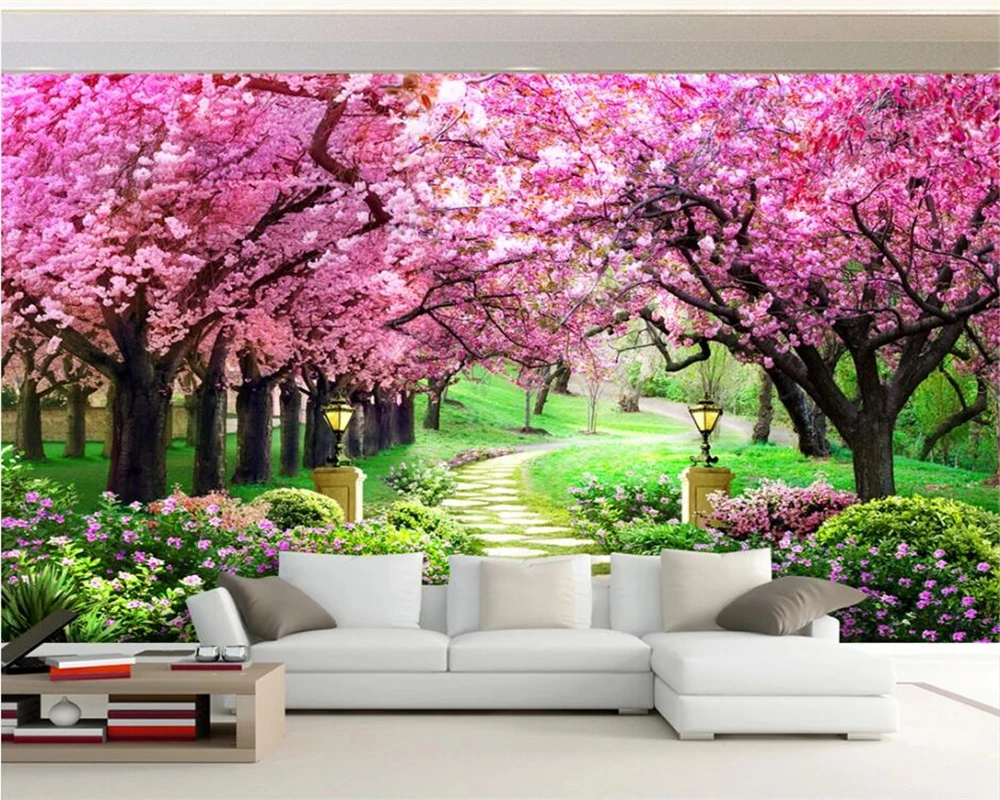 

beibehang Customized modern waterproof new cherry tree natural scenery living room bedroom background papel de parede wallpaper