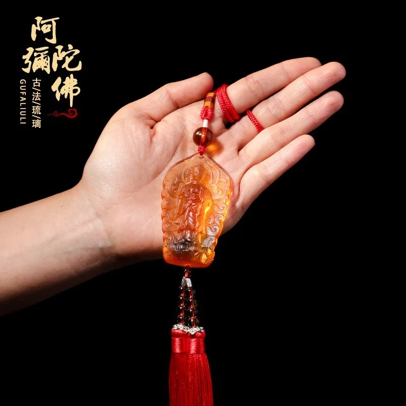 Coloured glaze Amitabha Car pendant Glass Buddha The Buddha of Infinite Light Statue Ornaments gift Crafts