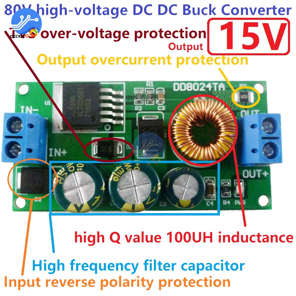 Высоковольтный преобразователь постоянного тока EBike, понижающий модуль регулятора 80 В 72 В 64 В 60 В 48 В 36 В 24 В до 15 В 12 В 9 В 6 В 5 В 3,3 В
