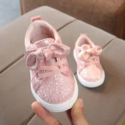 Cute Girls Casual Shoes Sneakers Toddler Baby Girls Bow Sequin Crib Trend Casual Shoes Kids Children Anti Slip Pink Dress Shoes