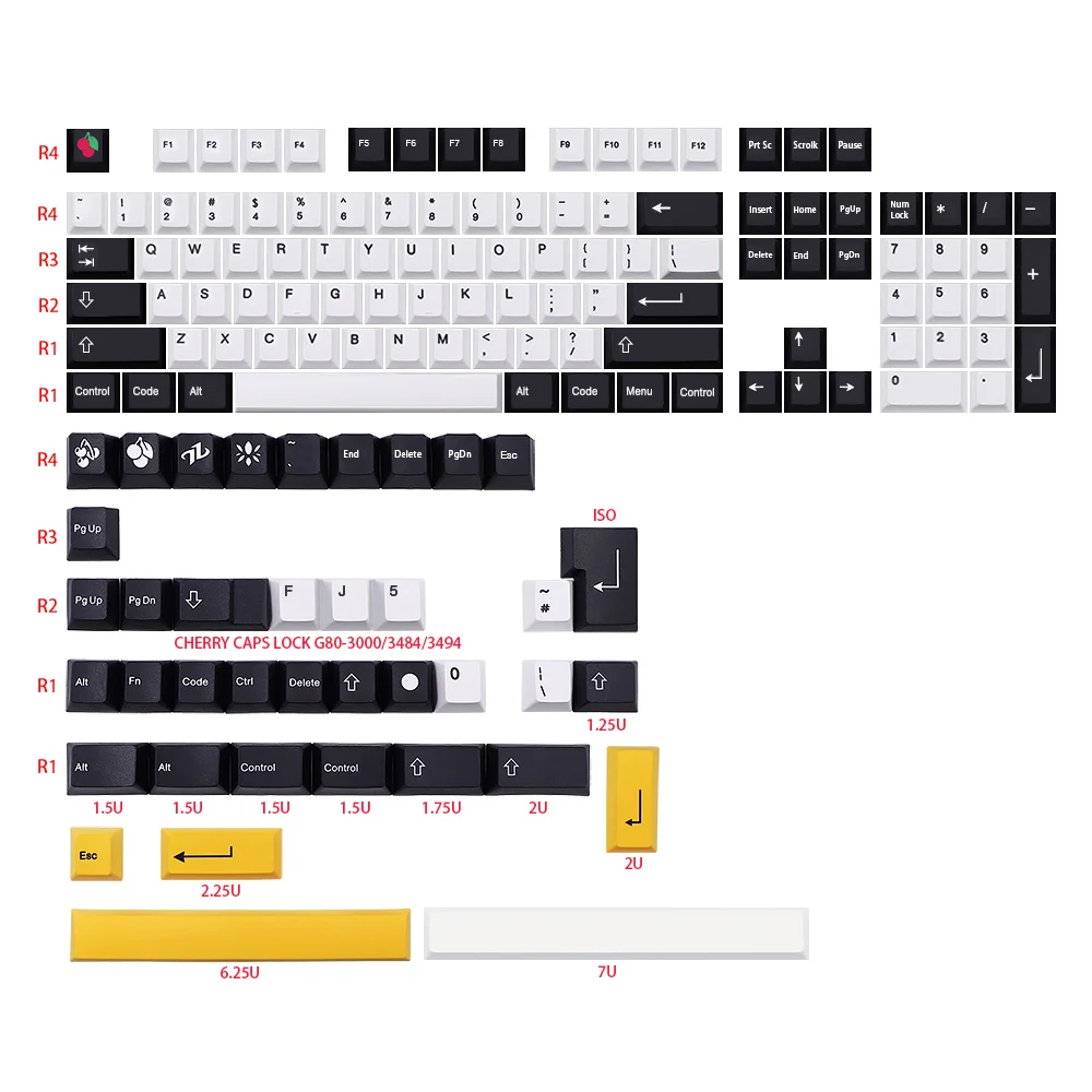 

143 Keys PBT Keycap DYE-SUB Cherry Profile Japan Minimalist Black White Keycaps for 61/64/104 Mechanical Keyboard(Only Keycaps)