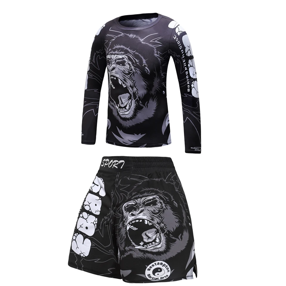 MMA Kid's Rashguard Sport Suit 3D MMA T-shirt+Pant Boxing Jerseys Boy KickBoxing Muay Thai Shorts Children Fightwear Bjj Clothes