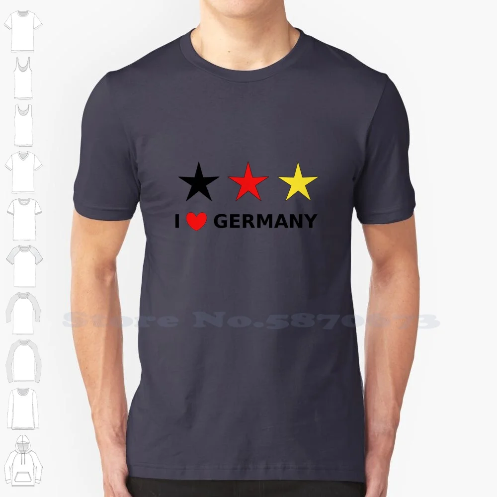 I Love Germany 100% Cotton T-Shirt Love Germany Flag Soccer World Championship Europameister Ideas Heart Stars Black Red Gold