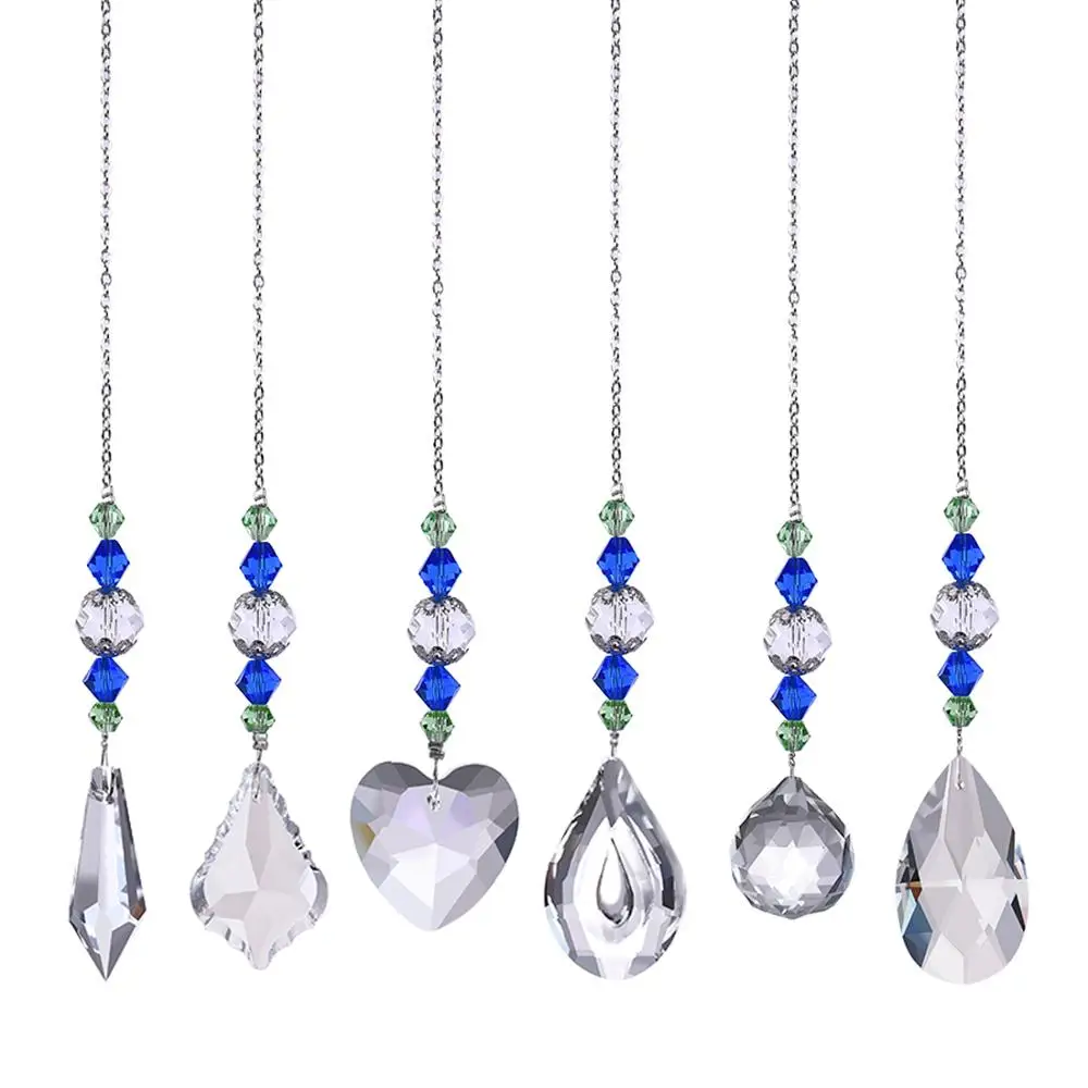 

Pack Of 6 Style Blue Bead Crystal Window Hanging Rainbow Catcher Prism Handmade Garden Fengshui Decorations Glass Suncatcher