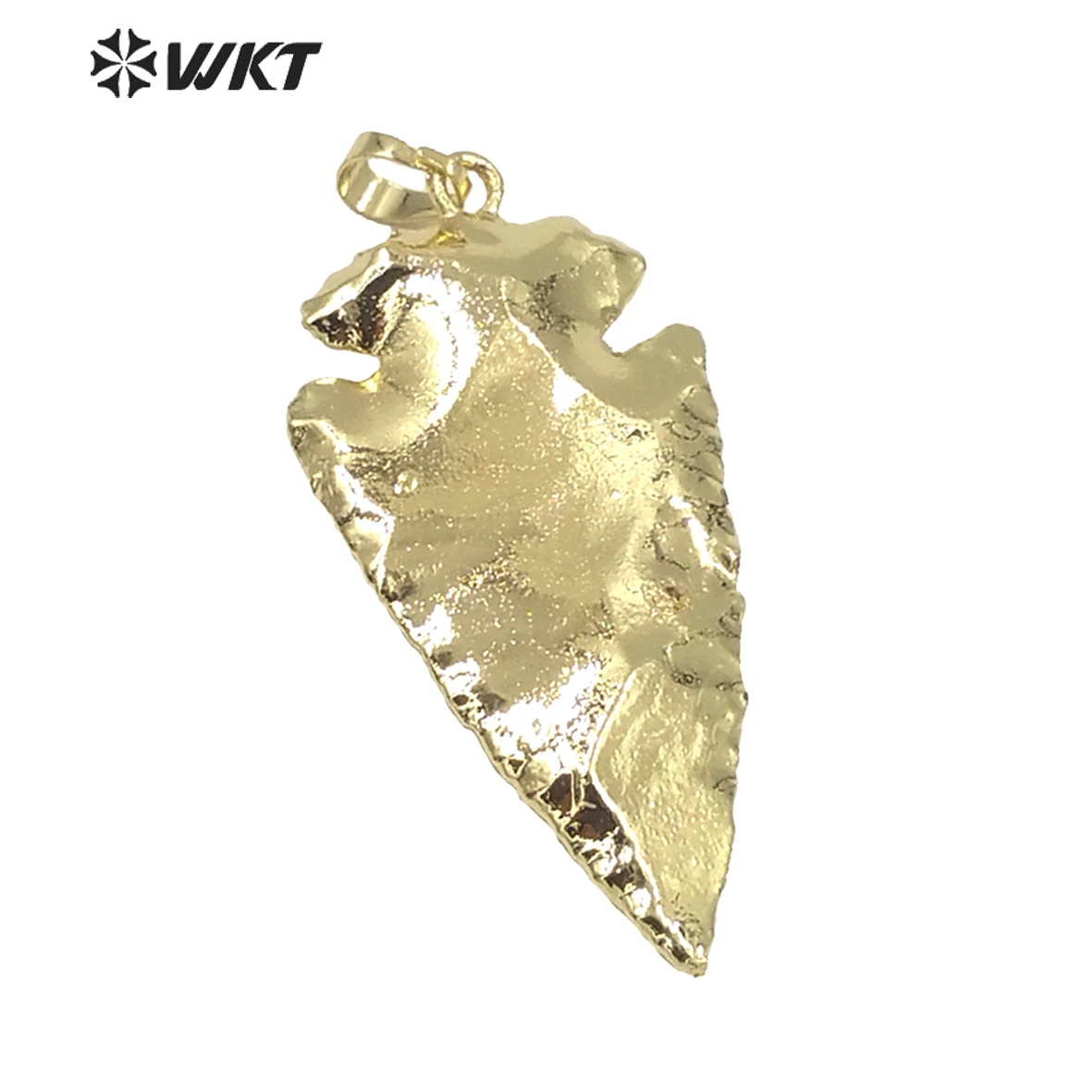 

WT Long Hammered stone Arrowhead full Gold trim Wholesale Rate Electroplated Arrowhead Pendant