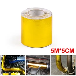 5mx5cm Fiberglass Heat Reflective Tape Gold High Temperature Heat and Sound Shield Wrap Tape Thermal Insulation Band Exhaust