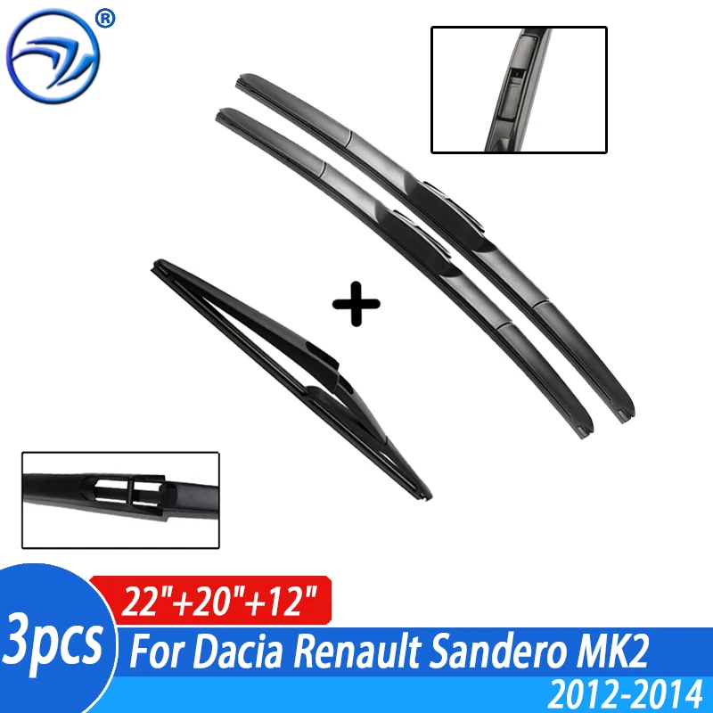 Wiper Front & Rear Wiper Blades Set Kit For Dacia Renault Sandero MK2 2012 2013 2014 Windshield Windscreen 22