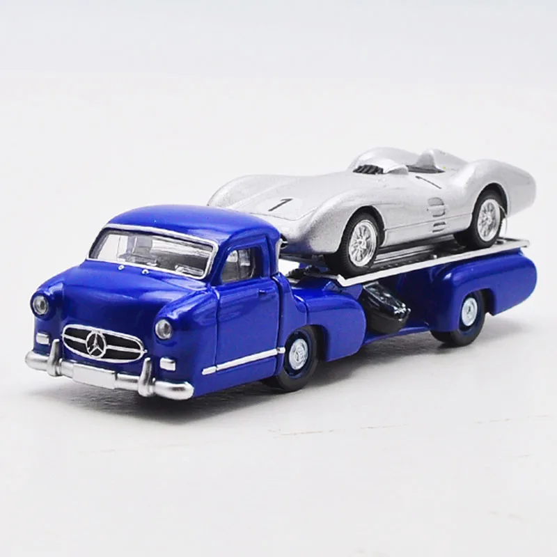 1/64 1950 CMC W196 Blue Miracle Transporter Silver Arrow Trailer Model Alloy Car Toys Metal Vehicle Collection Engineering gifts