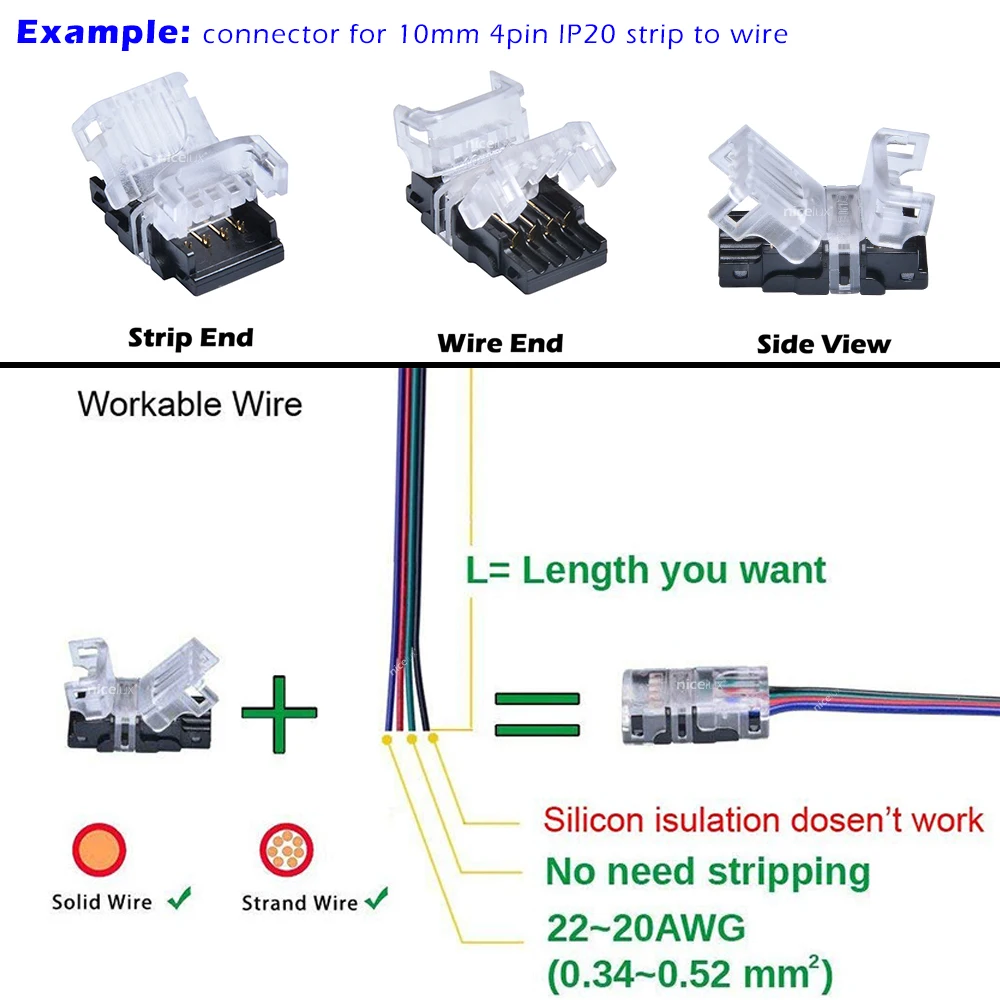 10pcs 2/3/4/5/6 pin RGBW COB LED Strip Connector for Single RGBW 3528 5050 WS2812B LED Strip to Wire Strip Connection Terminals