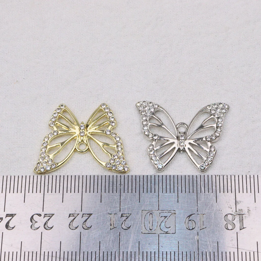 Eruifa 6pcs 26*20mm Butterfly With Rhinestone Zinc Alloy Necklace,Earring Women's Accessory  Jewelry Girl DIY Handmade 2 Colors