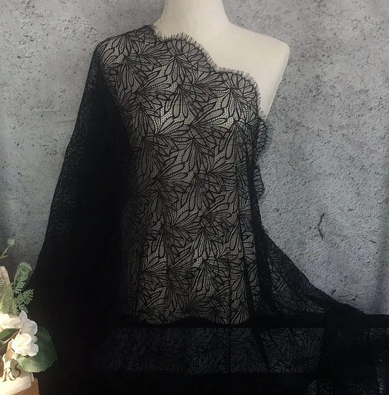 Factory Price French Chantilly Lace Fabric 150x300cm per Piece Eyelash Lace Black Lady Dress Making Lace 2021 NEW