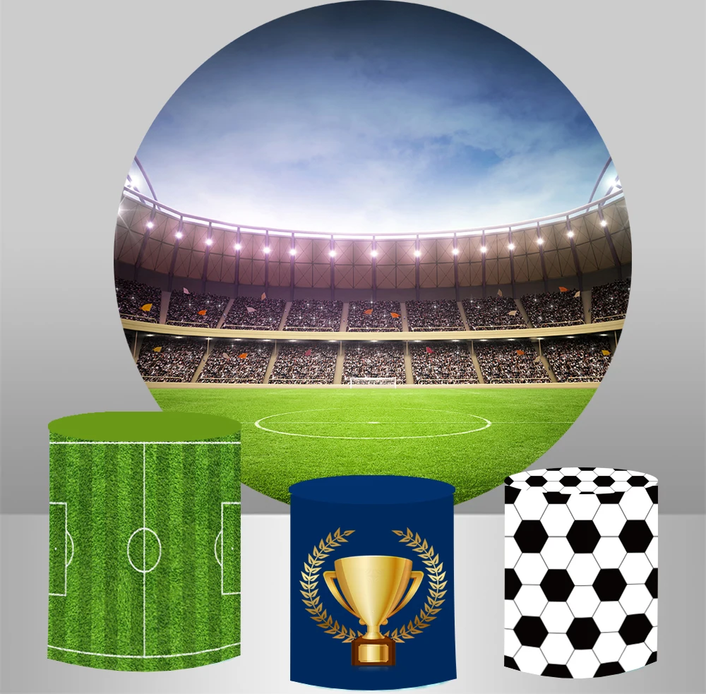 Football Field themed Round Circle Backdrop Children Birthday Party Decor Banner Dessert table Cover Plinth Cylinder Cover