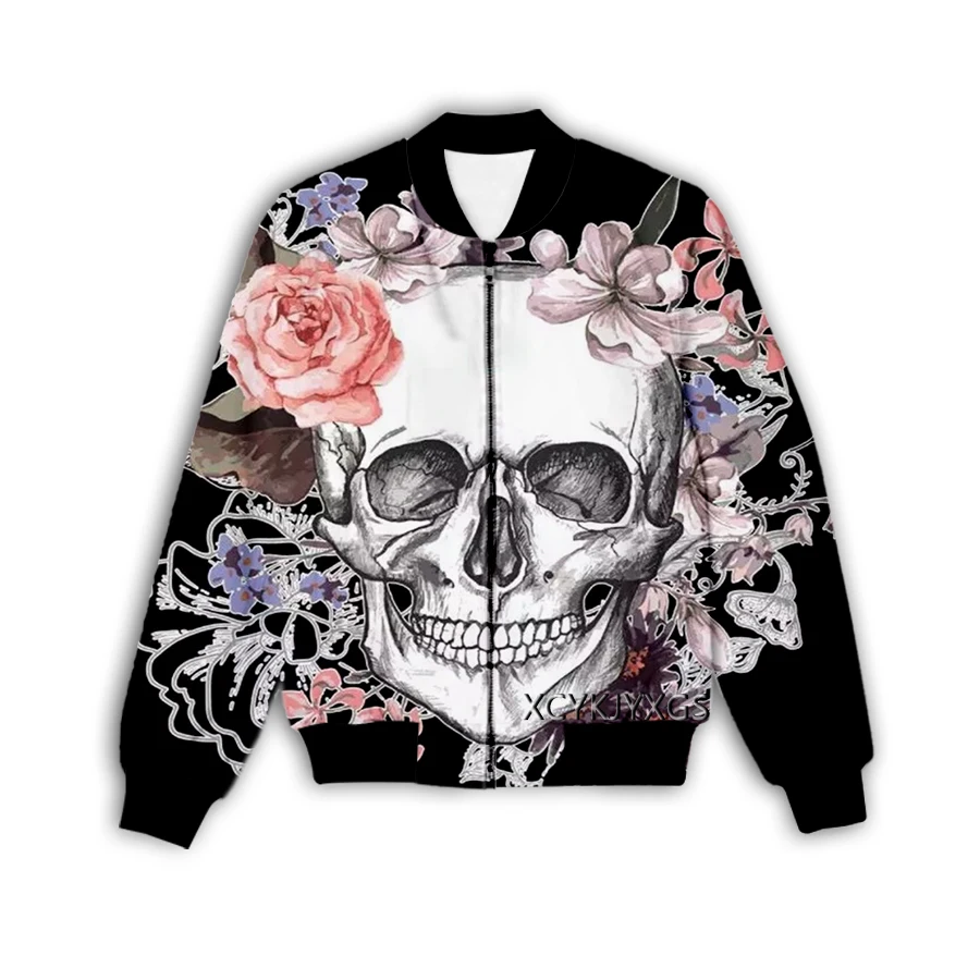 

Phechion New Men/Women Rose and Skull 3D Printed Jacket Fashion Streetwear Men Loose Sporting Jacket & Coat M55