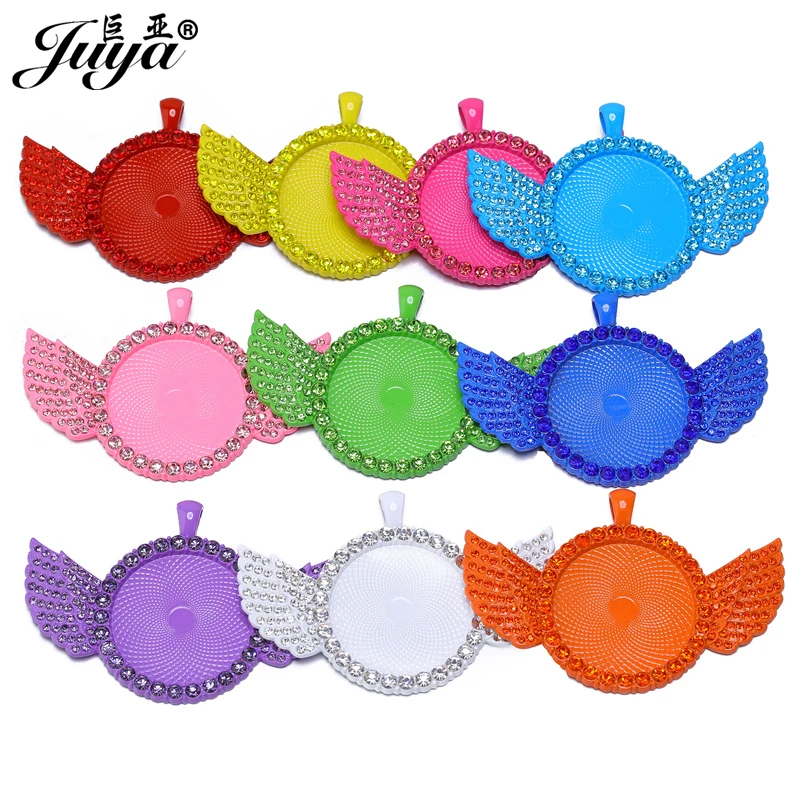 10PCS Colored Diamond Angel Wings Pendant Base 30mm Cabochon Blank Tray Charms DIY Jewelry Making For Necklace Keychains Crafts