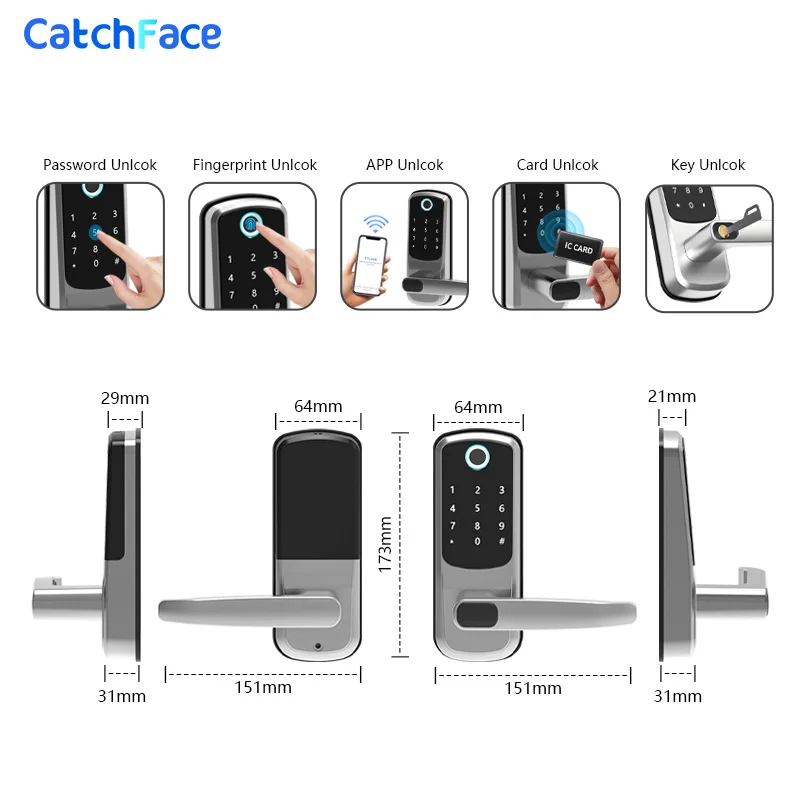 TTlock APP Biometric Fingerprint Door Lock  Bluetooth Smart Lock Digital Keypad RFID Keyless Entry Door Lock Alexa