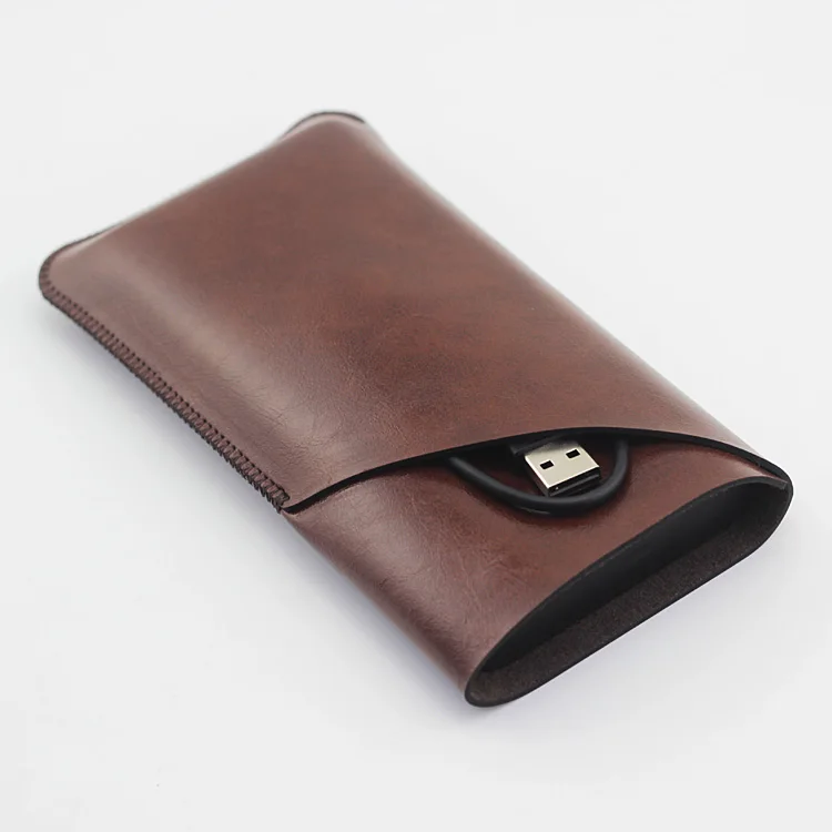 Double layer Universal Fillet holster Phone Straight leather case retro For ZMI WPB100 10000mah Power Bank pouch