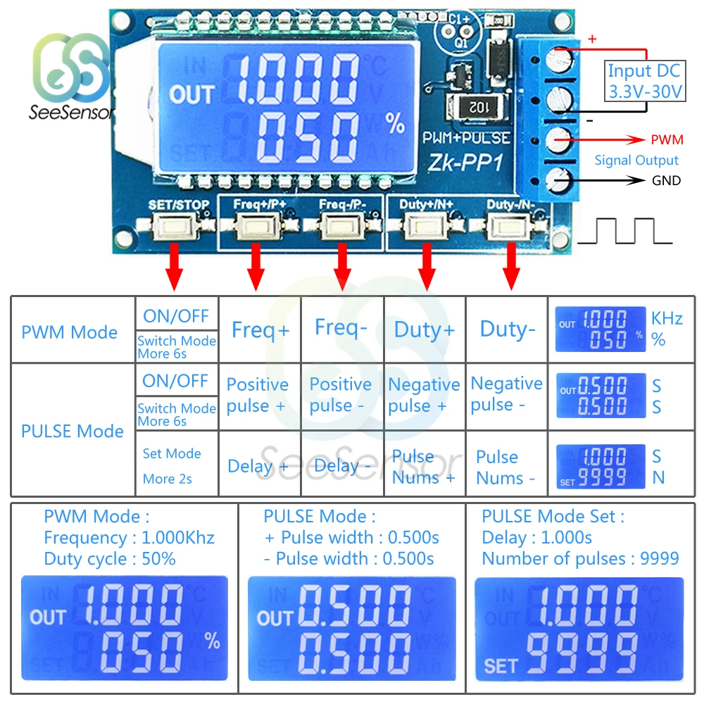 Gerador do Sinal do Pulso com Proteção Anti-reversa Pwm Ajustável Frequência do Lcd Ciclo do Dever Onda Quadrada dc 3.3v30v 1hz150khz