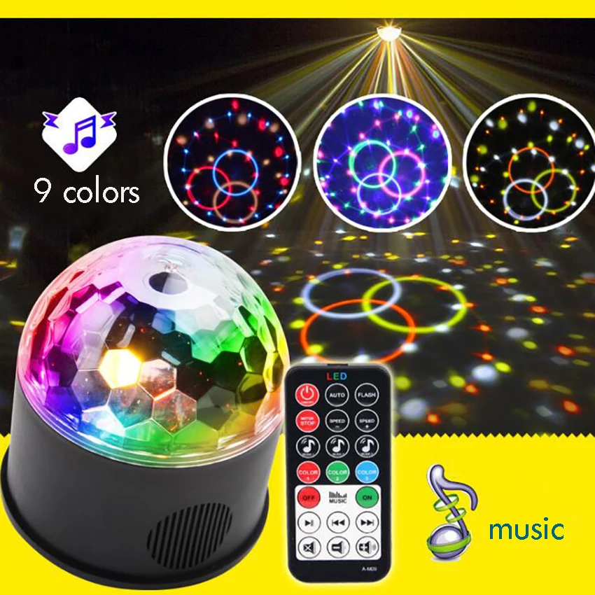 Luzes de festa ativadas por som com controle remoto luz bola de discoteca 6 modos, 9 cores, luz de palco estroboscópica para dj party mostrar clube