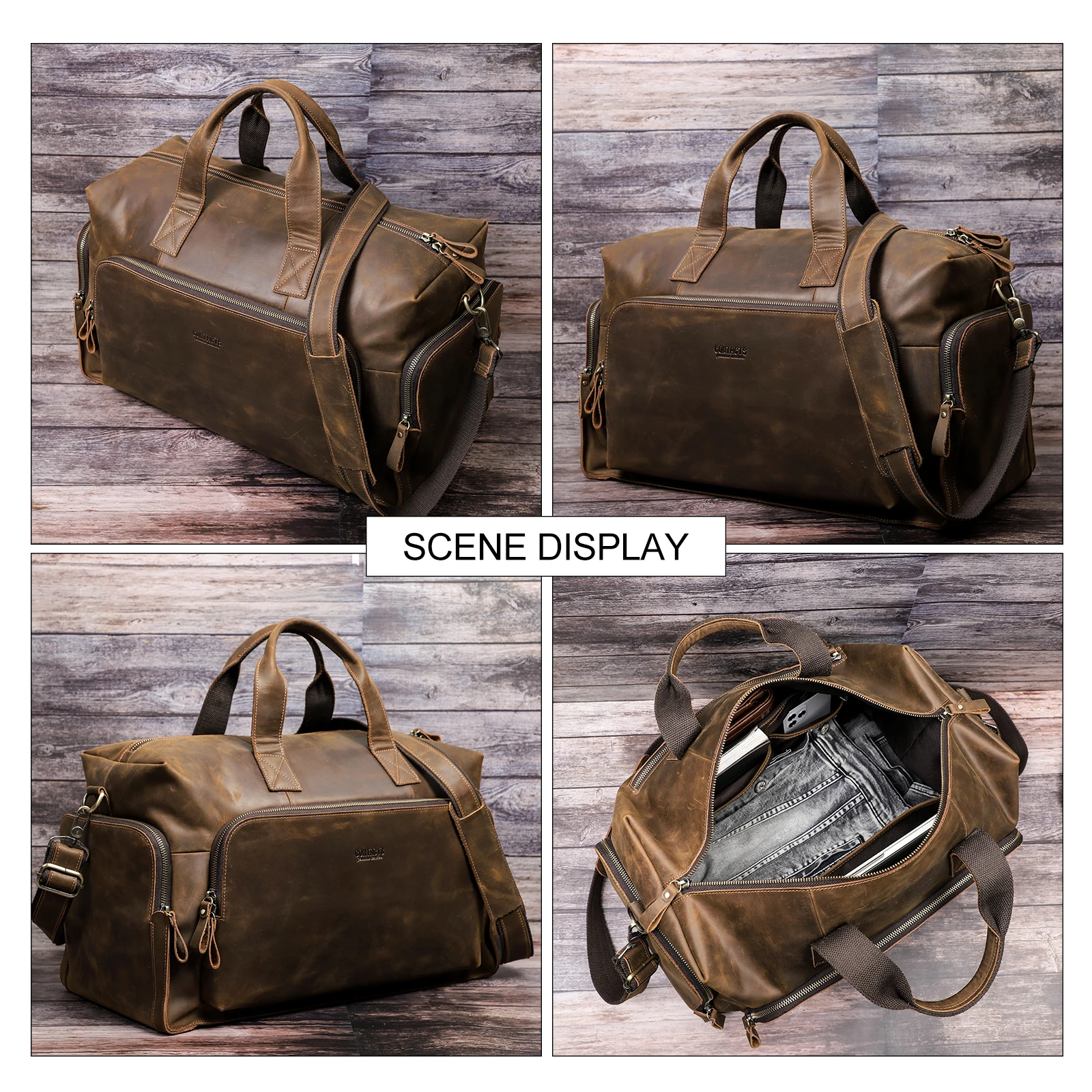 Genuine Cowhide Leather Luggage Bags Business Trip Travel Bag For Men Outdoor Duffle Bag Shoulder Bag Male Female Vintage Design