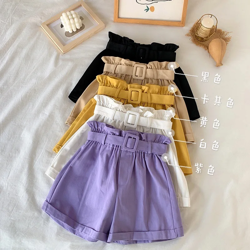 2023 primavera estate New Casual Bead Bud pantaloncini a gamba larga pantaloncini Slim a vita alta con cintura pantaloncini di cotone eleganti dolci da donna coreani