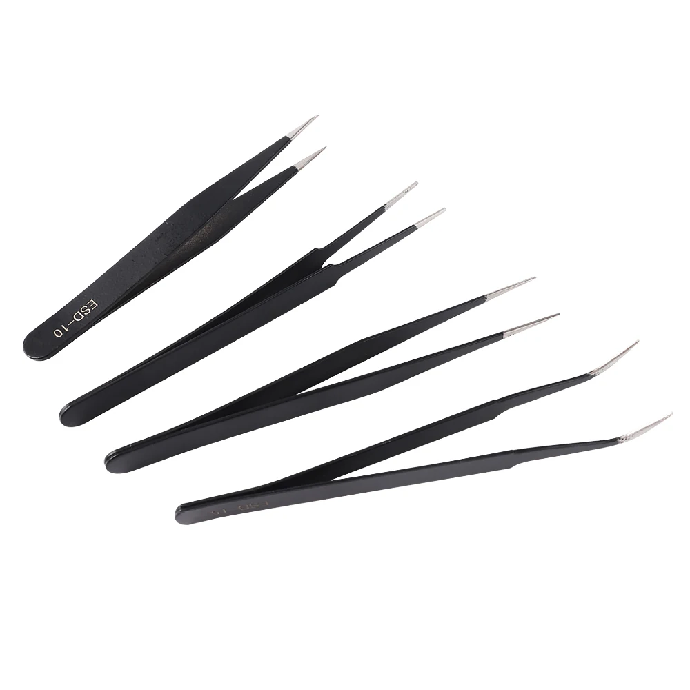 6pcs Stainless Steel Lash Tweezers Black Straight Point Elbow Makeup Eyelash Extension Applicator Nail Art Tweezer Beauty Tools