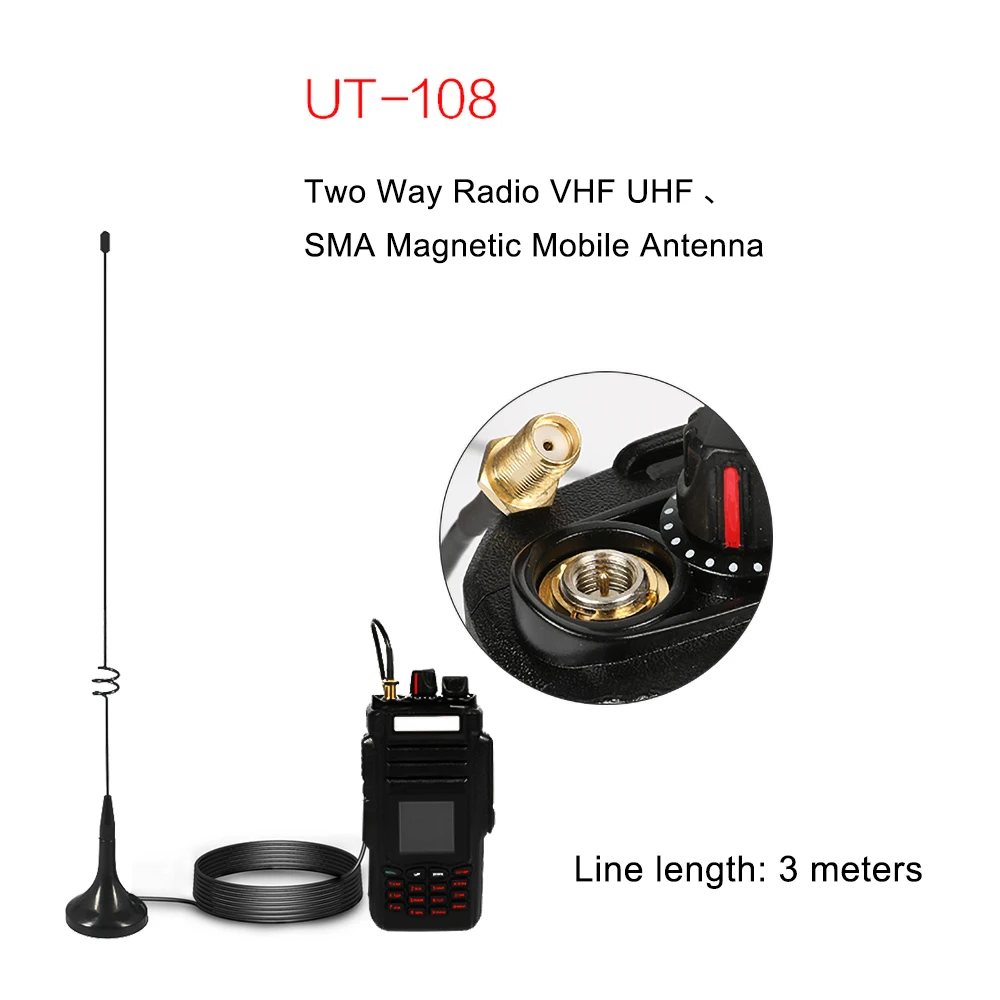 Radio bidireccional VHF UHF SMA, antena móvil magnética, para BAOFENG UT-108UV, Radio CB, Walkie Talkie, UV-5R, UV-B5, UV-B6