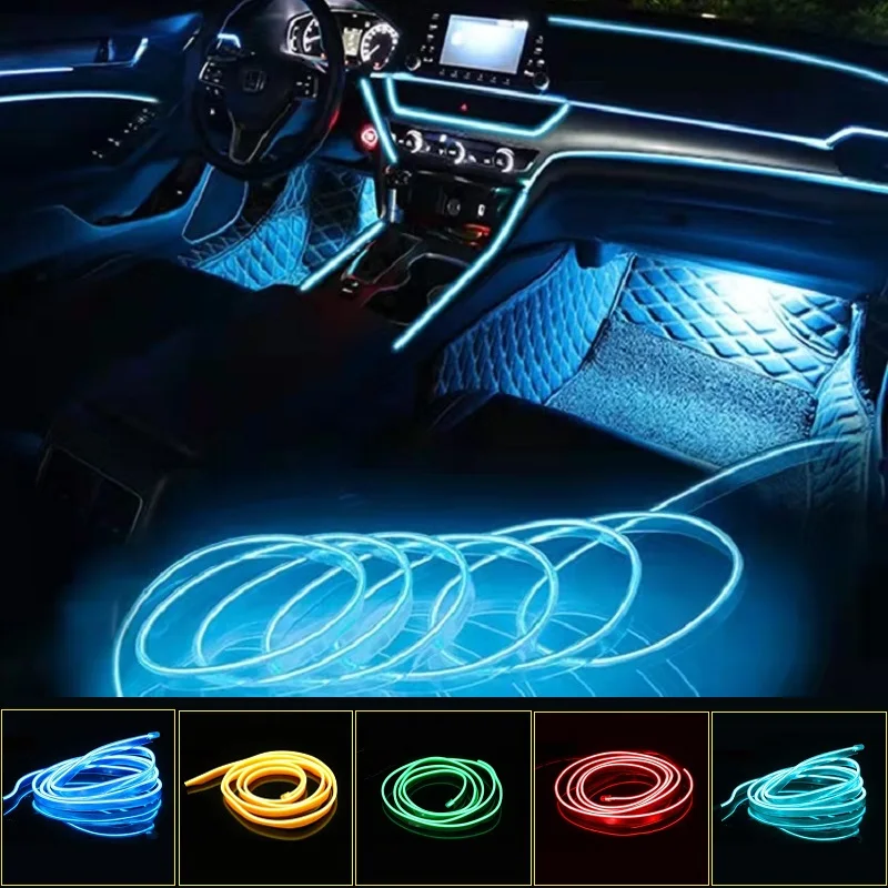 1M/3M/5M Car Interior Led Decorative Lamp EL Wiring Neon Strip For Auto DIY Flexible Ambient Light USB Party Atmosphere Diode