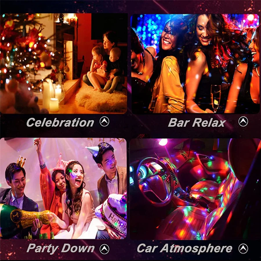 Rotating LED Crystal Disco Ball DJ Party Stage Lights Sound Activated Projector Christmas Lights Decoration For Home KTV Wedding