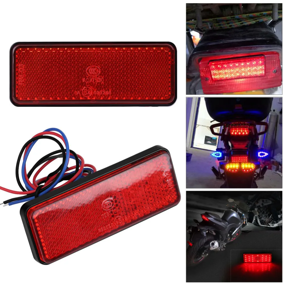 

24LED Rectangle Motorcycle Reflector Tail Brake Turn Signal Light Lamp ATV LED Reflectors Truck Side Warning Lights Tail light