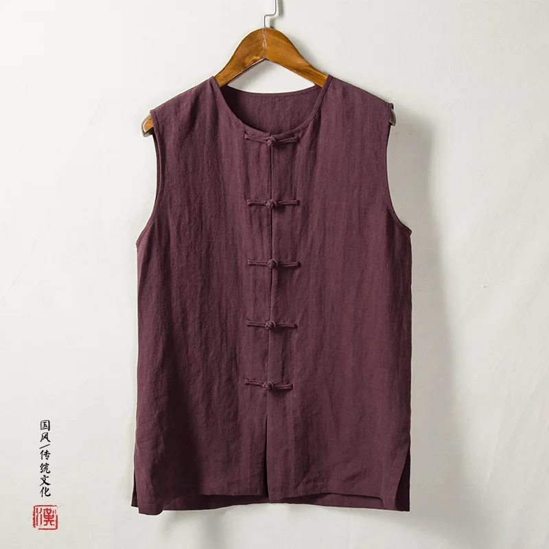 Traditional Chinese Clothing for Men Cotton Linen Vests Sleeveless Waistcoat Casual Kung Fu Tai Chi Tang Suit Style Tops CN-130