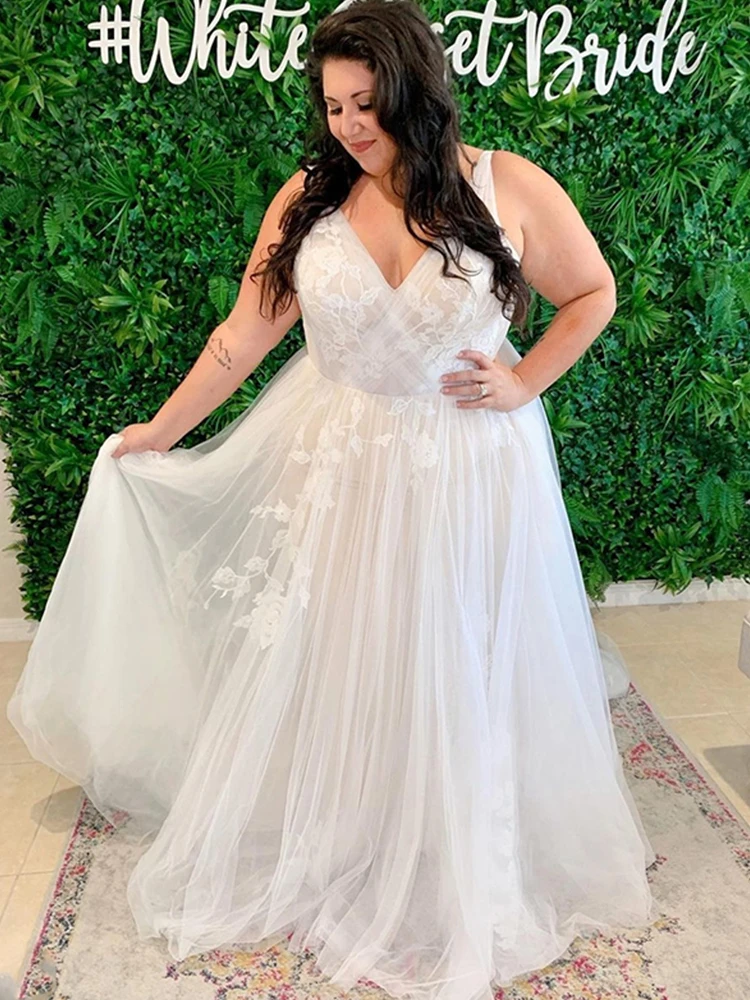 LSYX Plus Size abito da sposa Tank a-line lunghezza del pavimento pizzo Organza Tulle grande abito da sposa elegante civile Vintage senza maniche