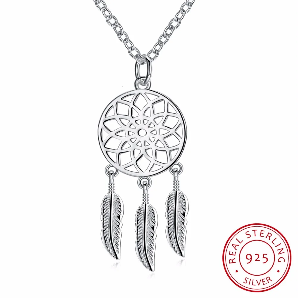 Lekani Dream Catcher Feather 925 Sterling Silver Necklaces & Pendants For Women Fashion Dreamcatcher Necklace Girl Jewelry Gifts