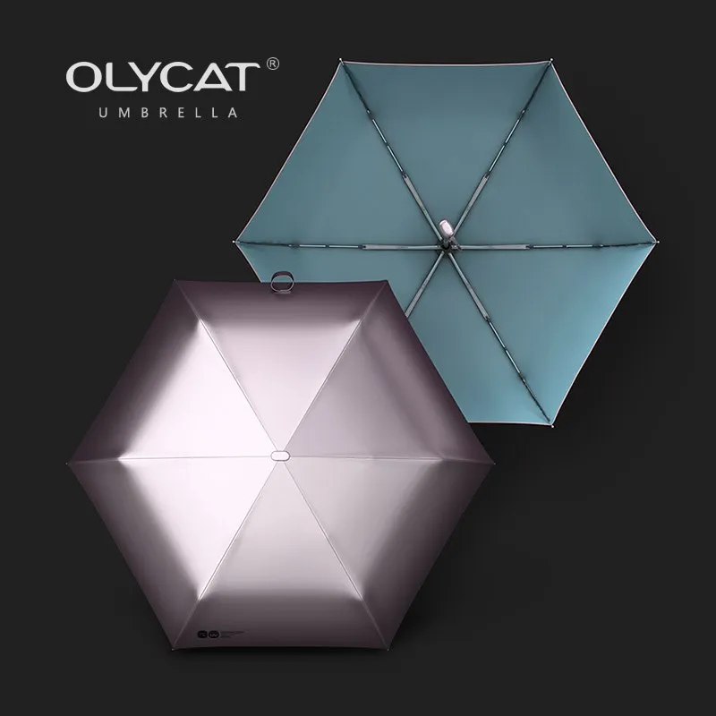 OLYCAT-Automatic Flat Folding Umbrella for Women, Anti-UV Parasol, Cute Rain Women, Travel, Portable Sunny and Rainy, 6K