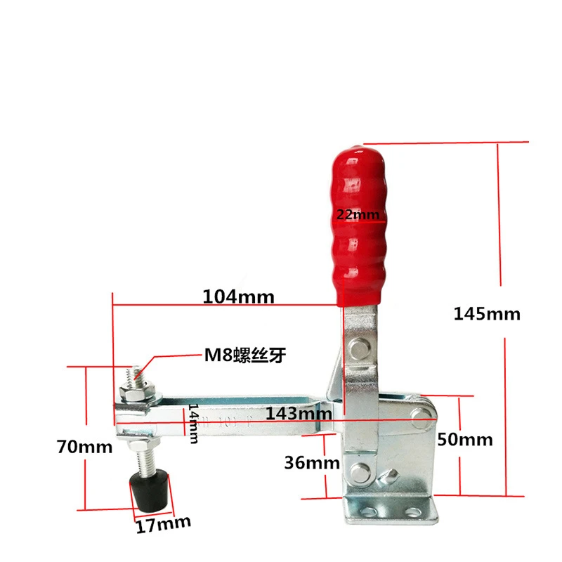 101E Quick Release Vertical Handle Toggle Clamp 396lbs/180KGS Holding Capacity Antislip Red Hold Down Long Bar Clamps