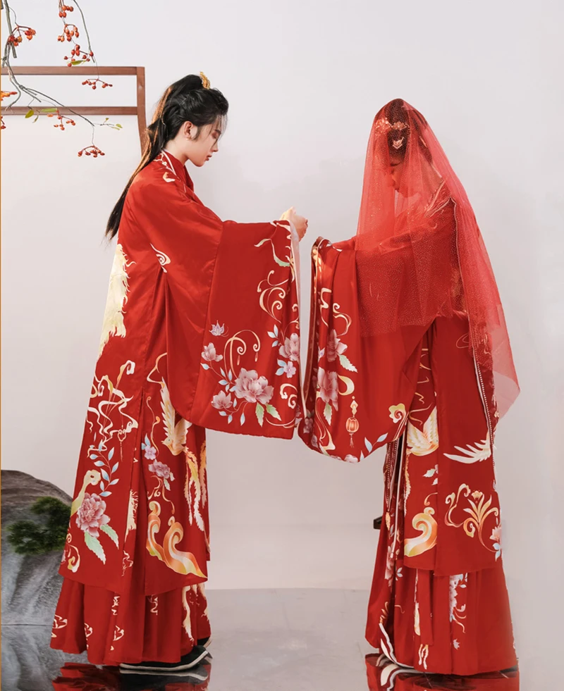 Chinese Ancient Hanfu For Couples Photography Cosplay Costume Chinese Wedding Hanfu Dress Red Sets For Men&Women Plus Size XL