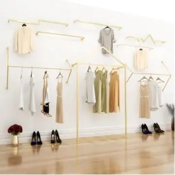 

Golden clothing store display rack floor curved Nakajima side hangers running platform combined display rack