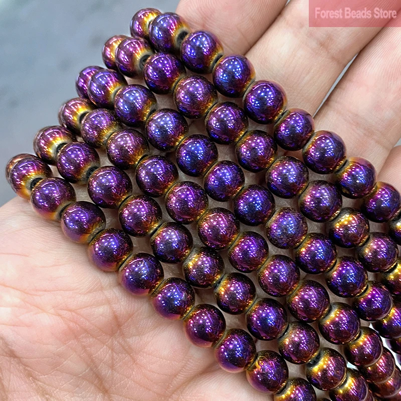 Natural Stone Beads Round Purple Plated Hematite Loose Beads For Jewelry Making DIY Bracelet Accessories 2/3/4/6/8/10/12mm 15\